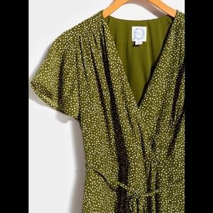 Green and white wrap dress